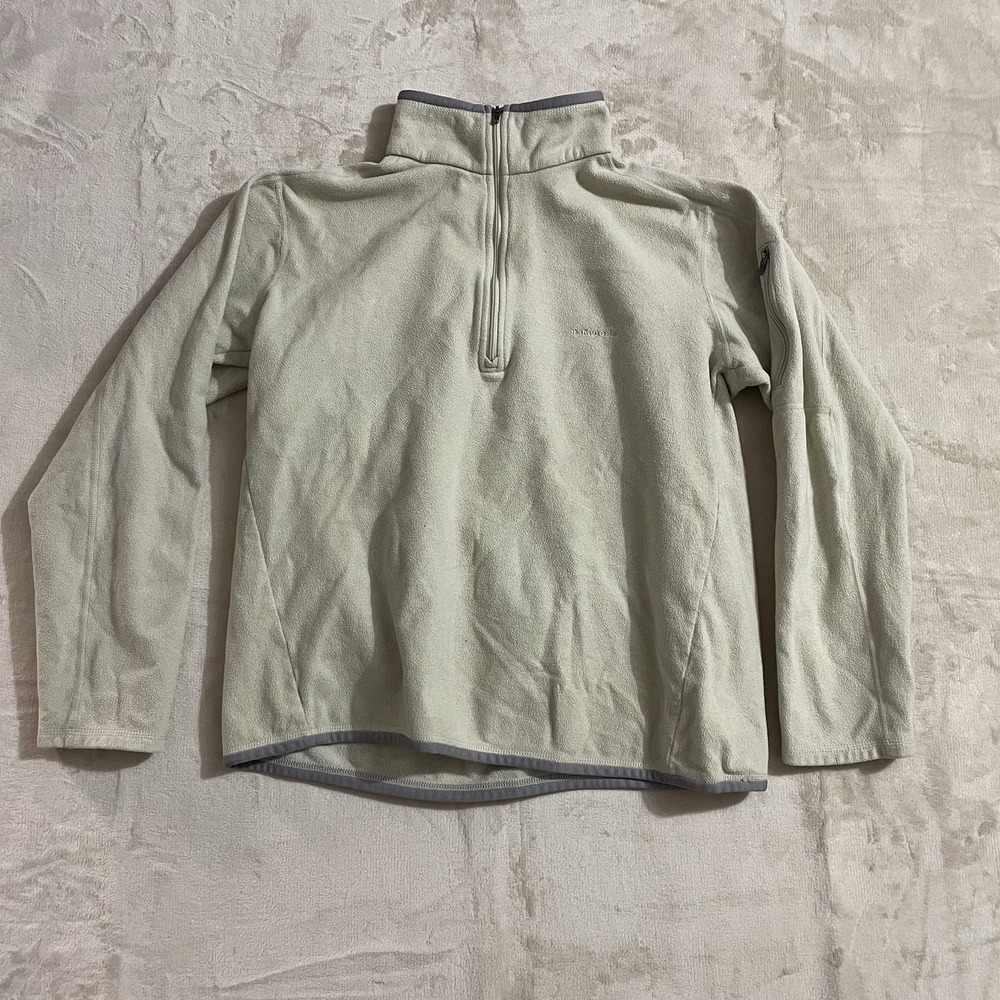 Patagonia Women's Micro D Fleece Size L 1/4 Zip Pullover Jacket Beige Gray Trim‎
